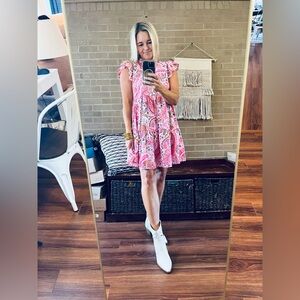 JODIFL Pink Paisley Mini Dress